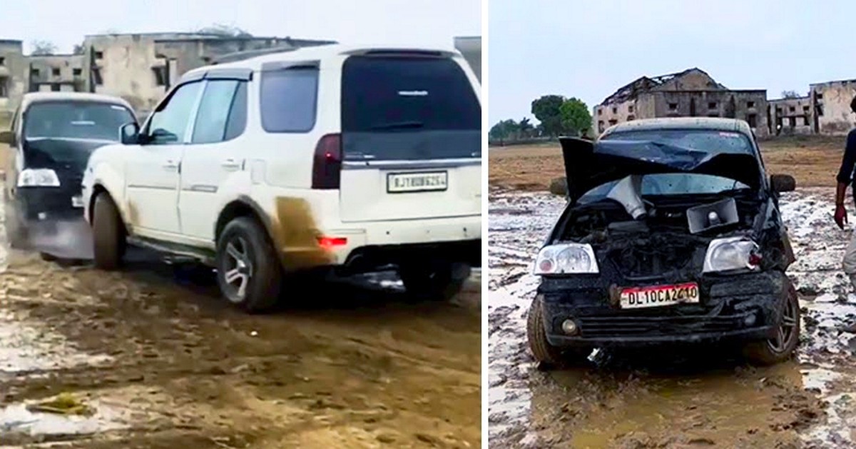 tata safari Hyundai santro crash