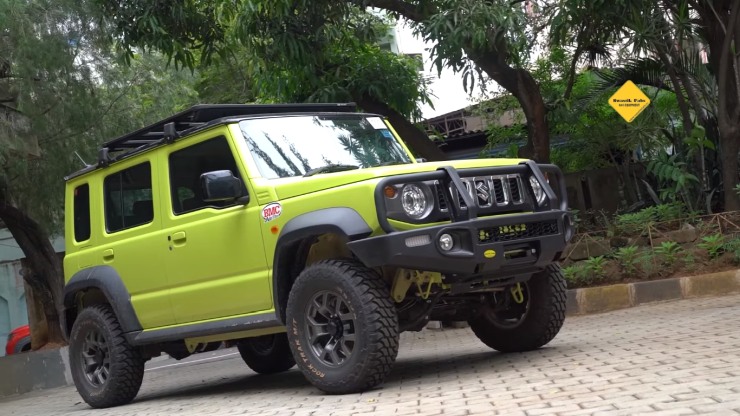 Maruti Suzuki Jimny modified with aftermarket suspension and custom bumper is off-road ready [Video]