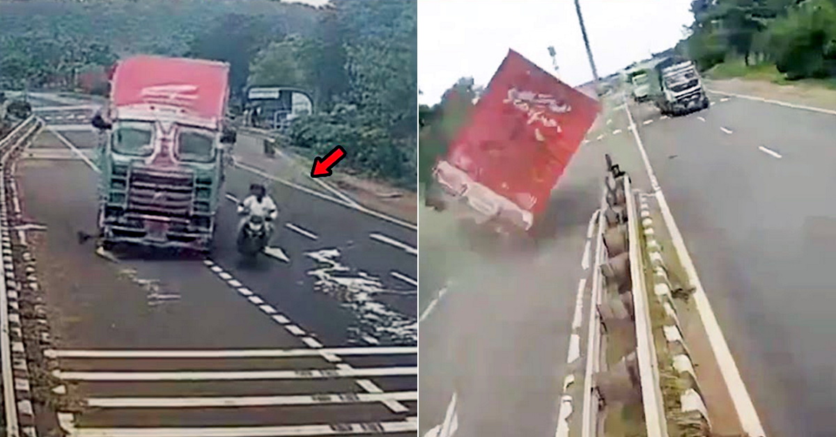 biker truck highway india crash