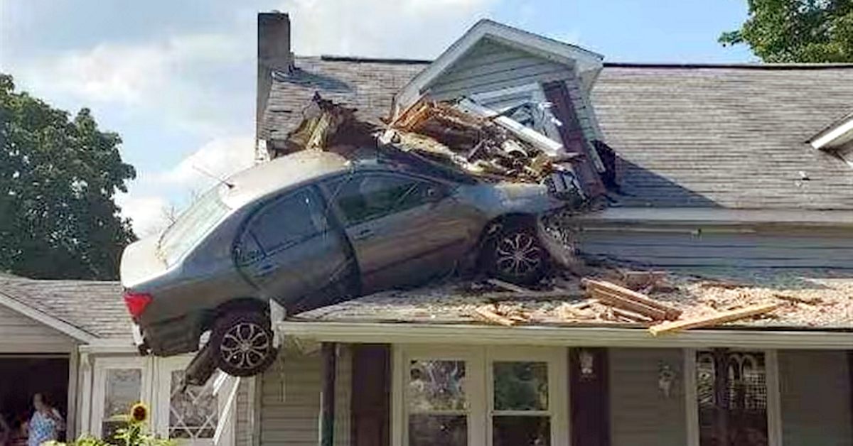 Corolla crashed into 2nd floor of a house