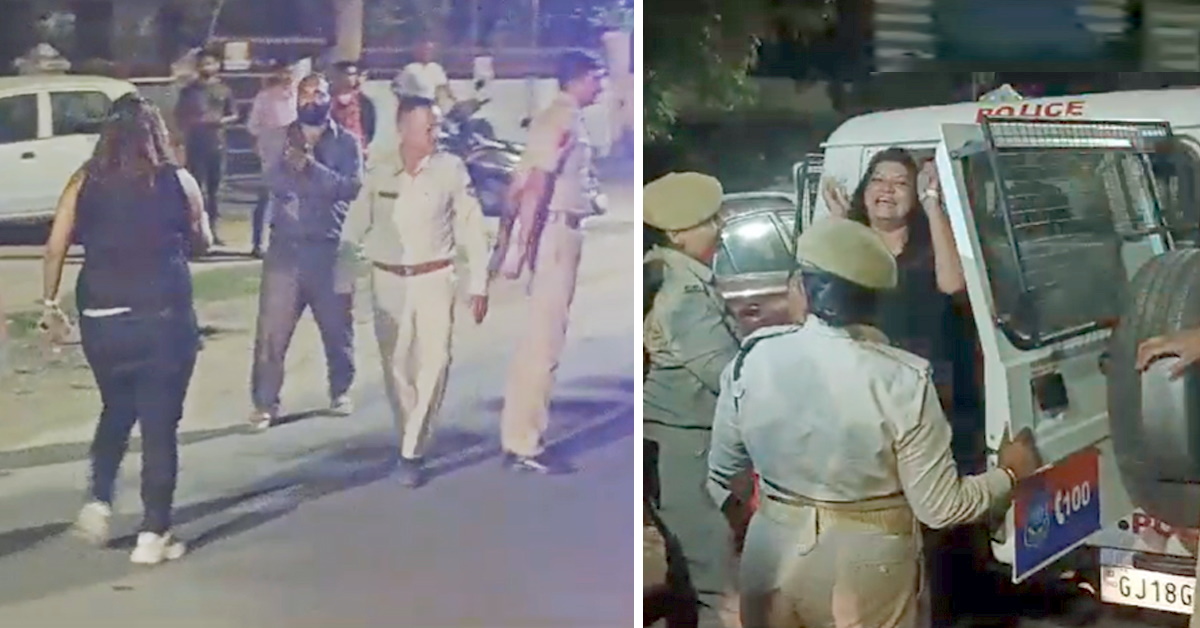 drunk kia sonet woman vs gujarat police in vadodara city