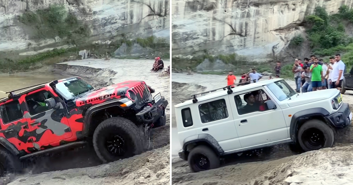 Maruti Jimny vs Thar vs Jeep Wrangler off-roading video