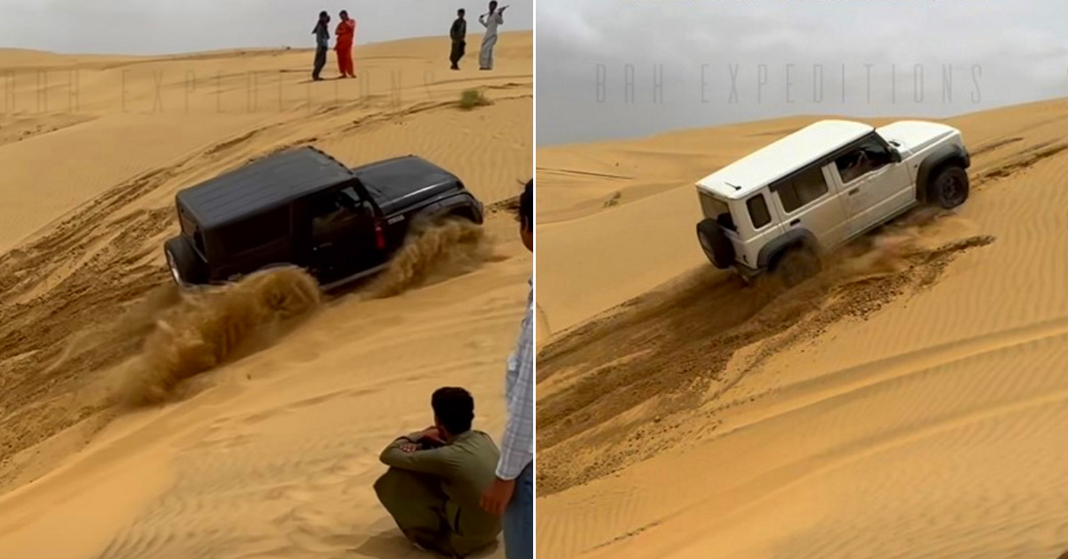 mahindra thar vs maruti jimny sand dune climb