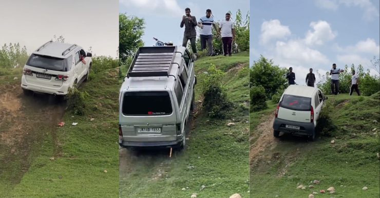 Maruti Omni and Tata Nano vs Toyota Fortuner and Safari in an off-road video