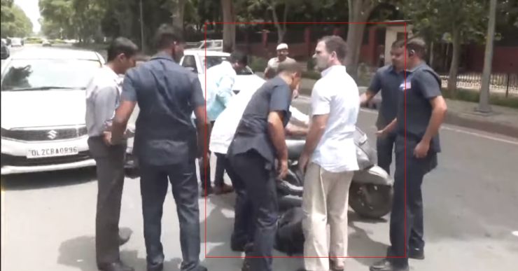 Rahul Gandhi gets out of car to check on fallen scooter rider