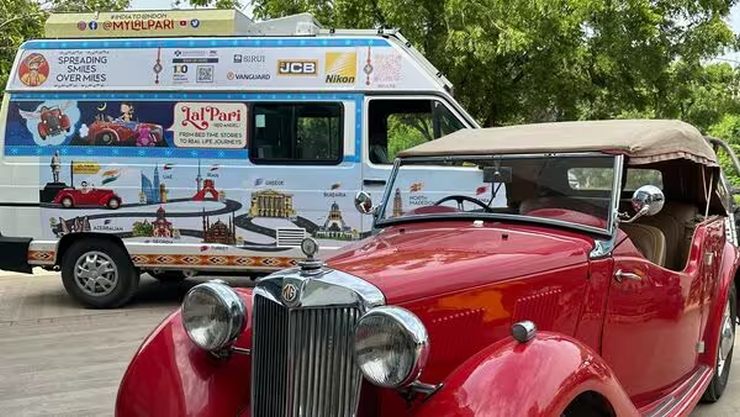 Indian family starts Gujarat-to-London road trip in a 73 year-old vintage MG car