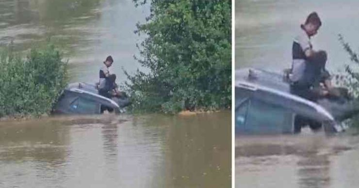 Two men in a car get stranded as river overflows: Rescued by firefighters [Video]