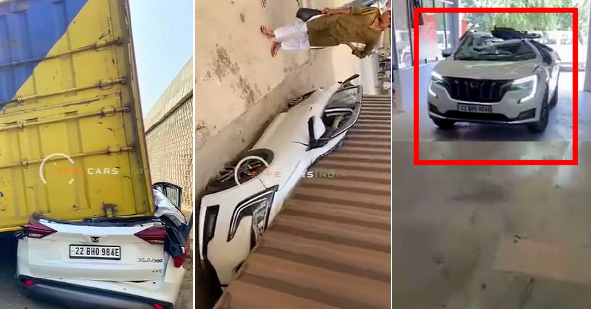 Mahindra XUV700 still drivable after container falls on it: Driven to service center (Video)