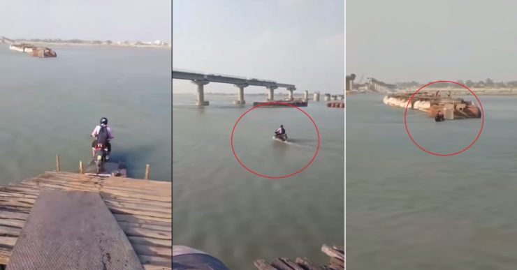 Bajaj Pulsar rider navigating through a huge river is nerve-racking [Video]