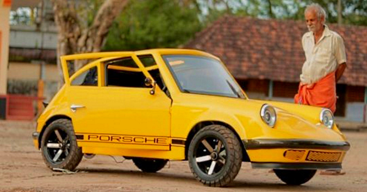 Miniature car builder from Kerala's latest creation in a electric Porsche  911