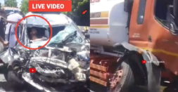 Tata Nexon crashes into an oil tanker at high speed: Driver safe [Video]