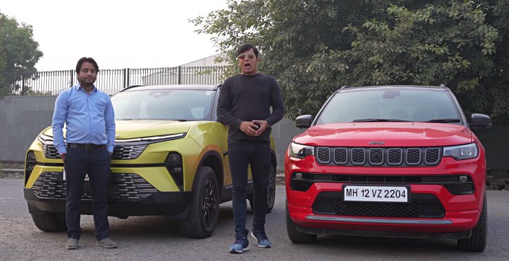 2023 Tata Harrier facelift vs Jeep Compass in a drag race: Who wins with the same engine? [Video]