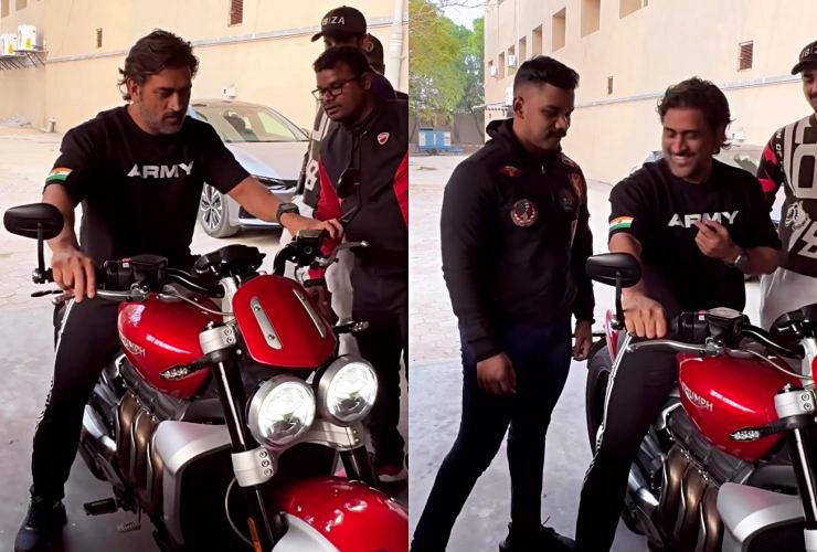 MS Dhoni wipes Triumph Rocket 3 R superbike with his shirt before autographing it for fan [Video]