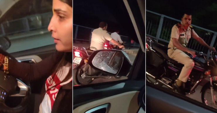 Woman driving car questions cop for riding bike without helmet: Netizens ask her to wear seat belt [Video]