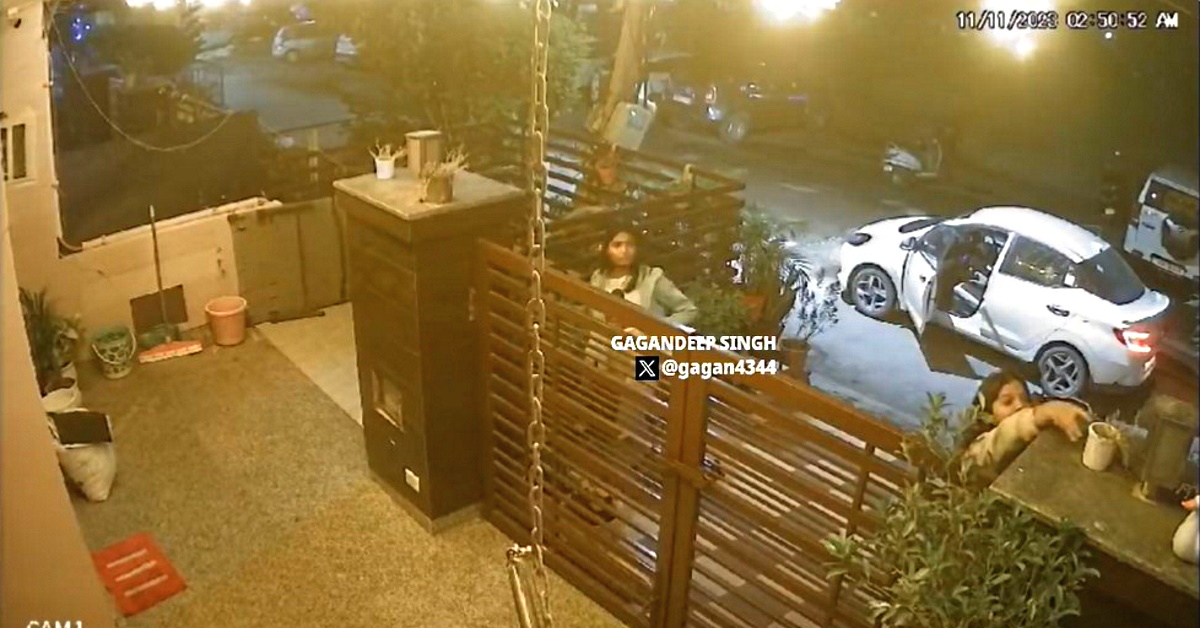 Two girls arrive in Hyundai Aura sedan to steal flowerpots from a home in Mohali, Punjab [Video]