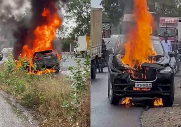 Jaguar F-Pace SUV worth Rs 1 crore catches fire on Delhi-Jaipur highway [Video]