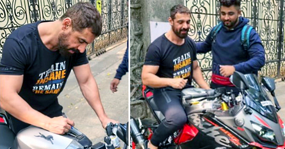 Fan gets John Abraham’s autograph on TVS Apache RR 310; Gifts actor motorcycle scale models [Video]