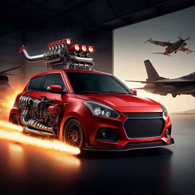 maruti Suzuki Swift with a jet engine AI Image