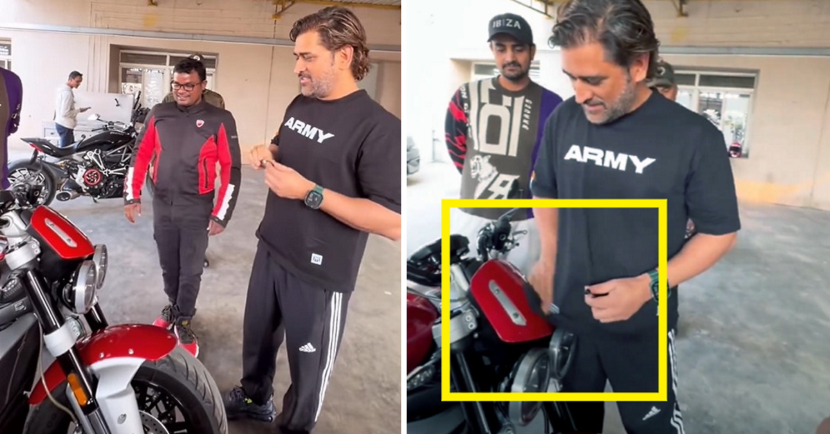ms dhoni wipes triumph rocket 3 superbike before autographing