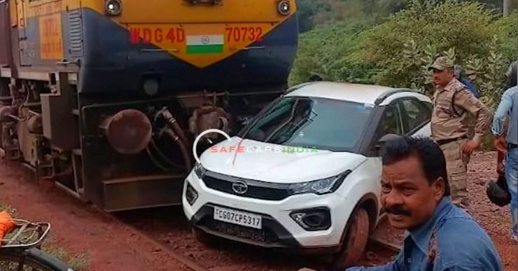 Tata Nexon driver crashes SUV into a train engine: Here’s the result [Video]