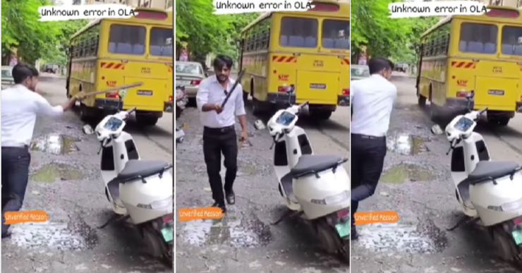 Frustrated Ola electric scooter owner hits it with a stick after it ‘accelerated abruptly’ [Video]