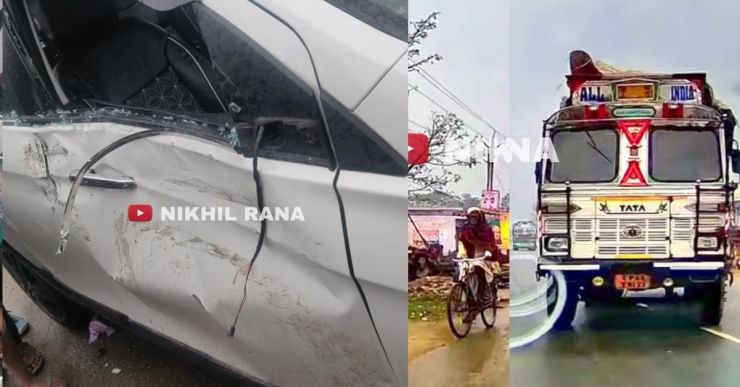 Tata Tiago NRG and truck crash: Old man on cycle miraculously escapes getting hit [Video]
