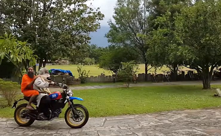 Sadhguru and Baba Ramdev seen riding a Ducati Desert Sled superbike [Video]