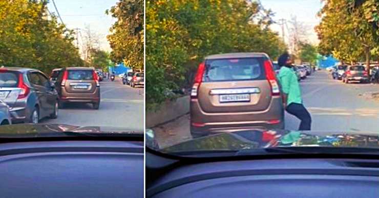 Tata Harrier SUV owner moves a Maruti WagonR wrongly parked with his bare hands [Video]