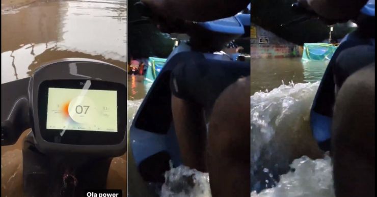 Ola scooter ridden through flooded roads in Chennai after Cyclone Michaung 