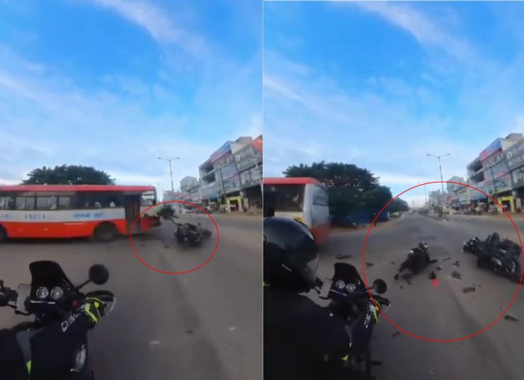Speeding biker crashes into a bus taking turn: Caught on camera [Video]