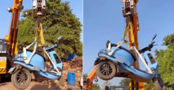 Ola S1 Owner Uses Crane To Hang Scooter To Demonstrate 'Strength Of Accessories' [Video]