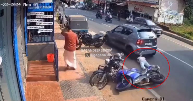 Kerala Biker Run Over By A Car Miraculously Survives And Walks Away From Crash [Video]
