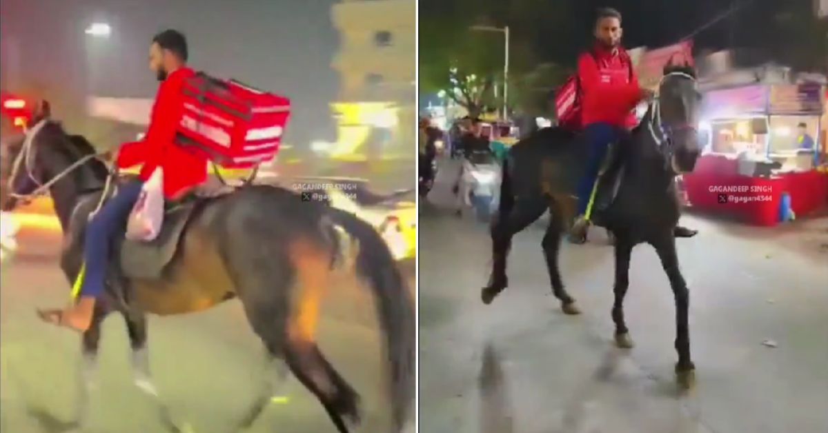Zomato delivery agent on horse