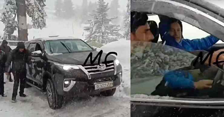 Sachin Tendulkar Fortuner stuck in snow in Kashmir