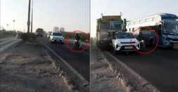 Careless Biker Causes Truck To Hit Tata Nexon On Highway [Video]