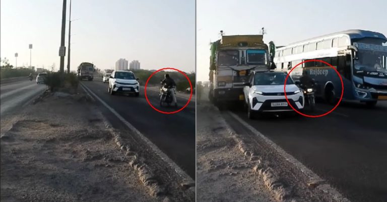 Careless biker on highway