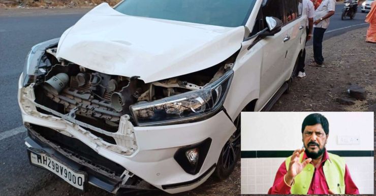 Union Minister Ramdas Athavale’s Toyota Innova Crysta Crashes Into A Truck In Maharashtra [Video]