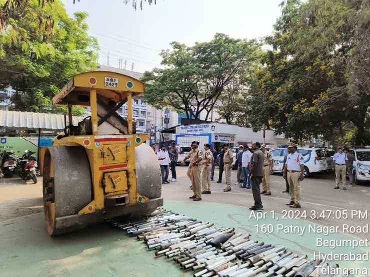 Hyderabad oolcie destroys illegal silencers