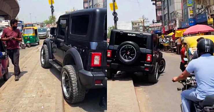 Thar reckless driver on sidewalk