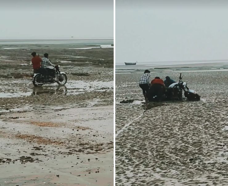 Royal Enfield Classic 350 Gets Stuck In Wet Sand On Beach: Rescued [Video]