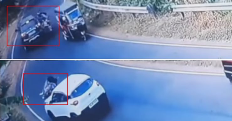 Royal Enfield Bullet Riders Overtake On Curve, Get Hit By Tata Punch [Video]