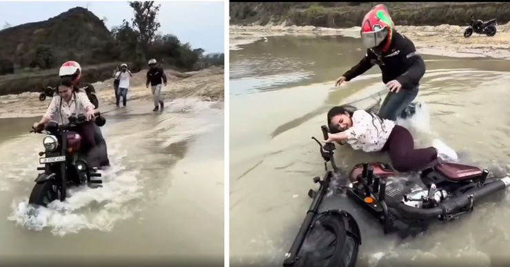Rider falls while water crossing