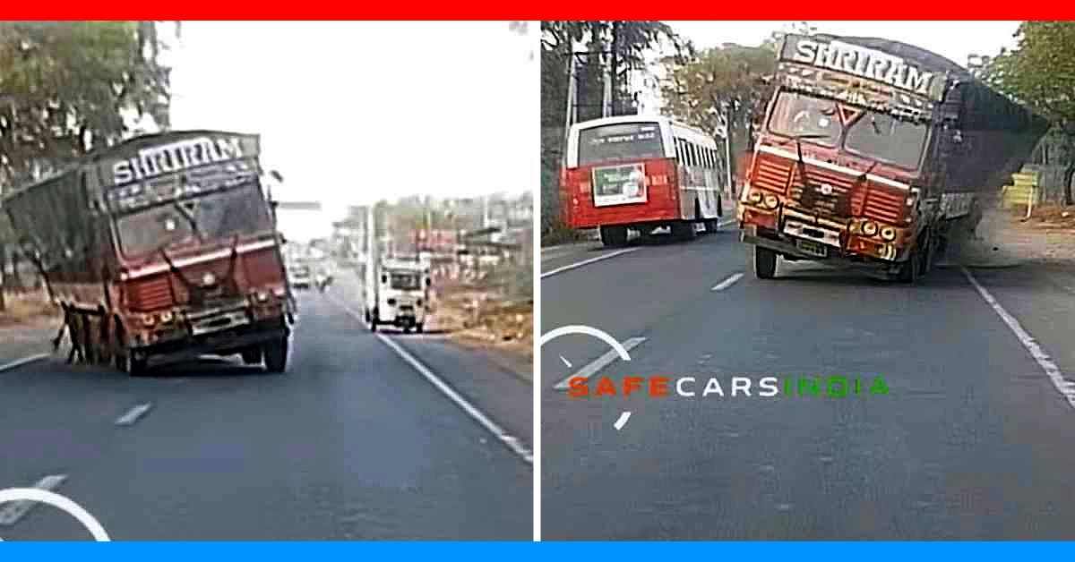 Truck overtaking auto rickshaw loses control