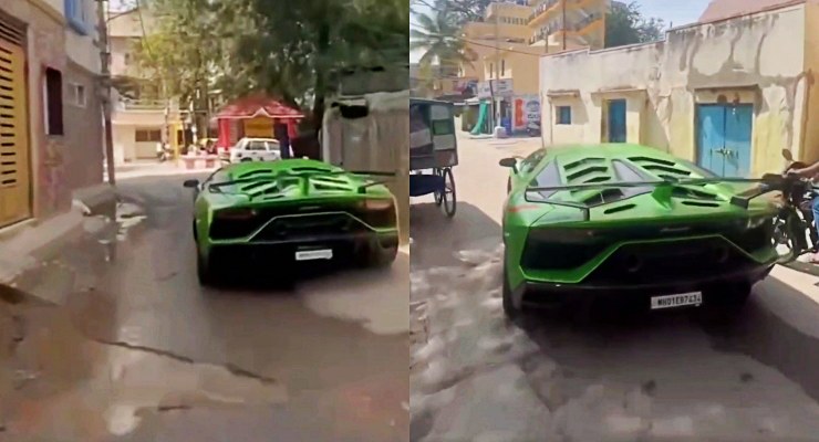 Lamborghini Aventador SVJ driving through puddle