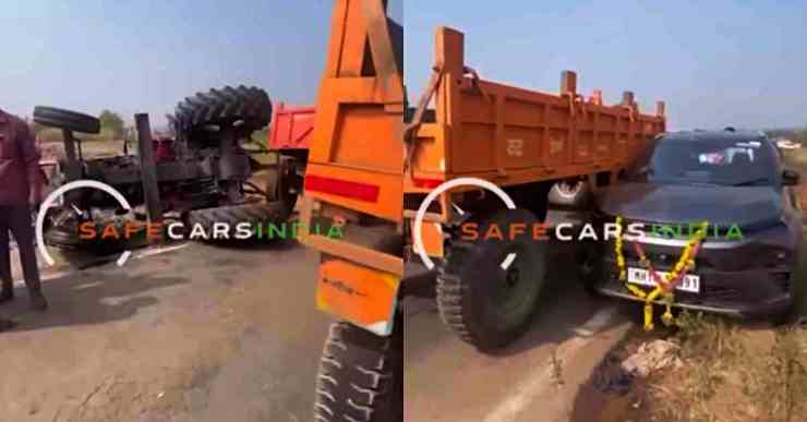 Tata Nexon crash with tractor