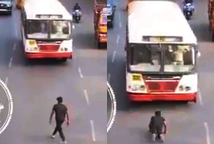 man lies down infront of bus in HYD