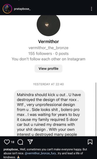 pratap bose vs angry mahindra thar fan
