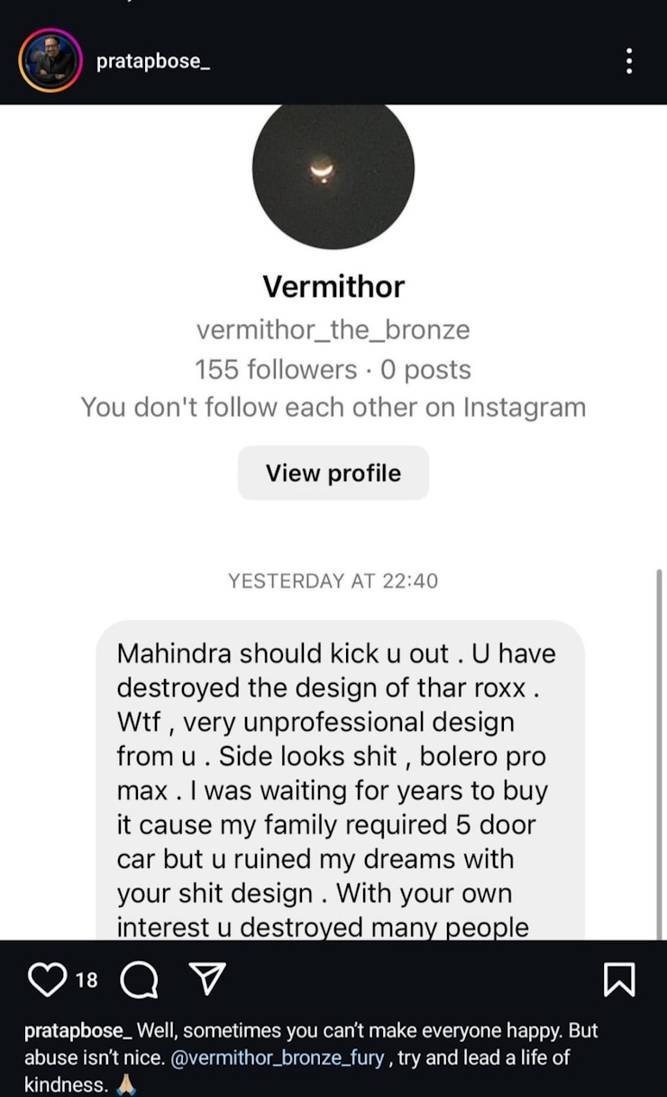pratap bose vs angry mahindra thar fan