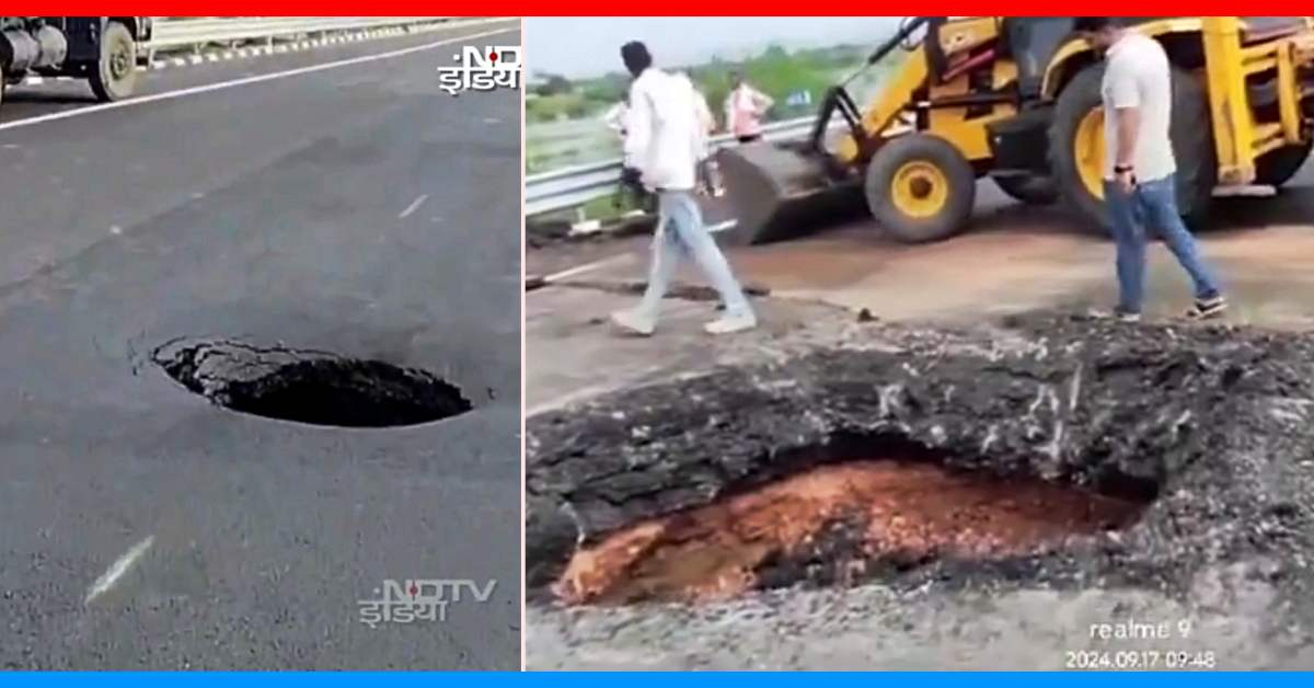 Deep pothole in middle of Delhi-Mumbai expressway Deep pothole in middle of Delhi-Mumbai expressway