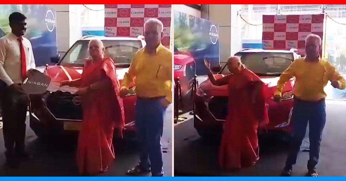 elderly couple happy dance nissan magnite delivery elderly couple happy dance nissan magnite delivery